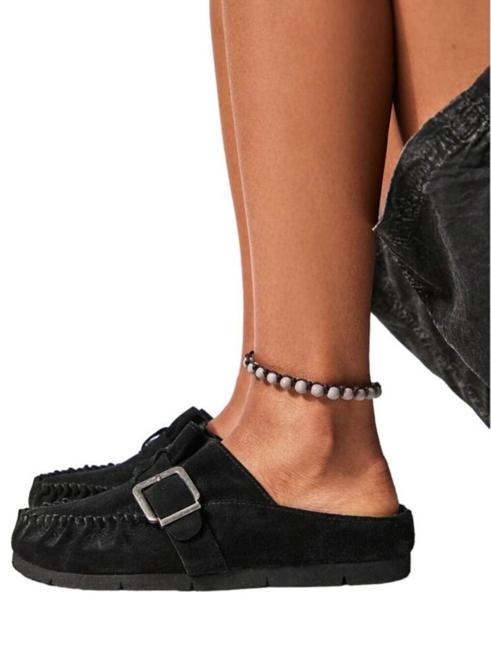 Free People After Riding Mules Black Suede Buckle Clogs 7.5 EUC Sold Out